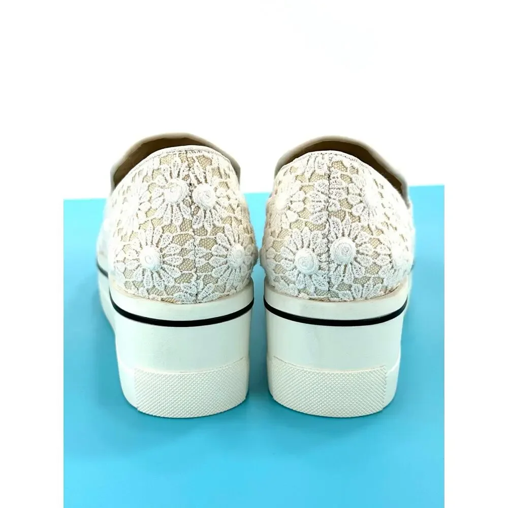 Stella McCartney Binx Platform Loafer Size 5/35 Tan/White Daisies Slip-On New